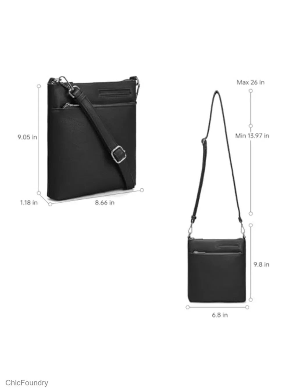 Small Faux Leather Crossbody Bag with 3 Compartments, Adjustable Straps, Travel
